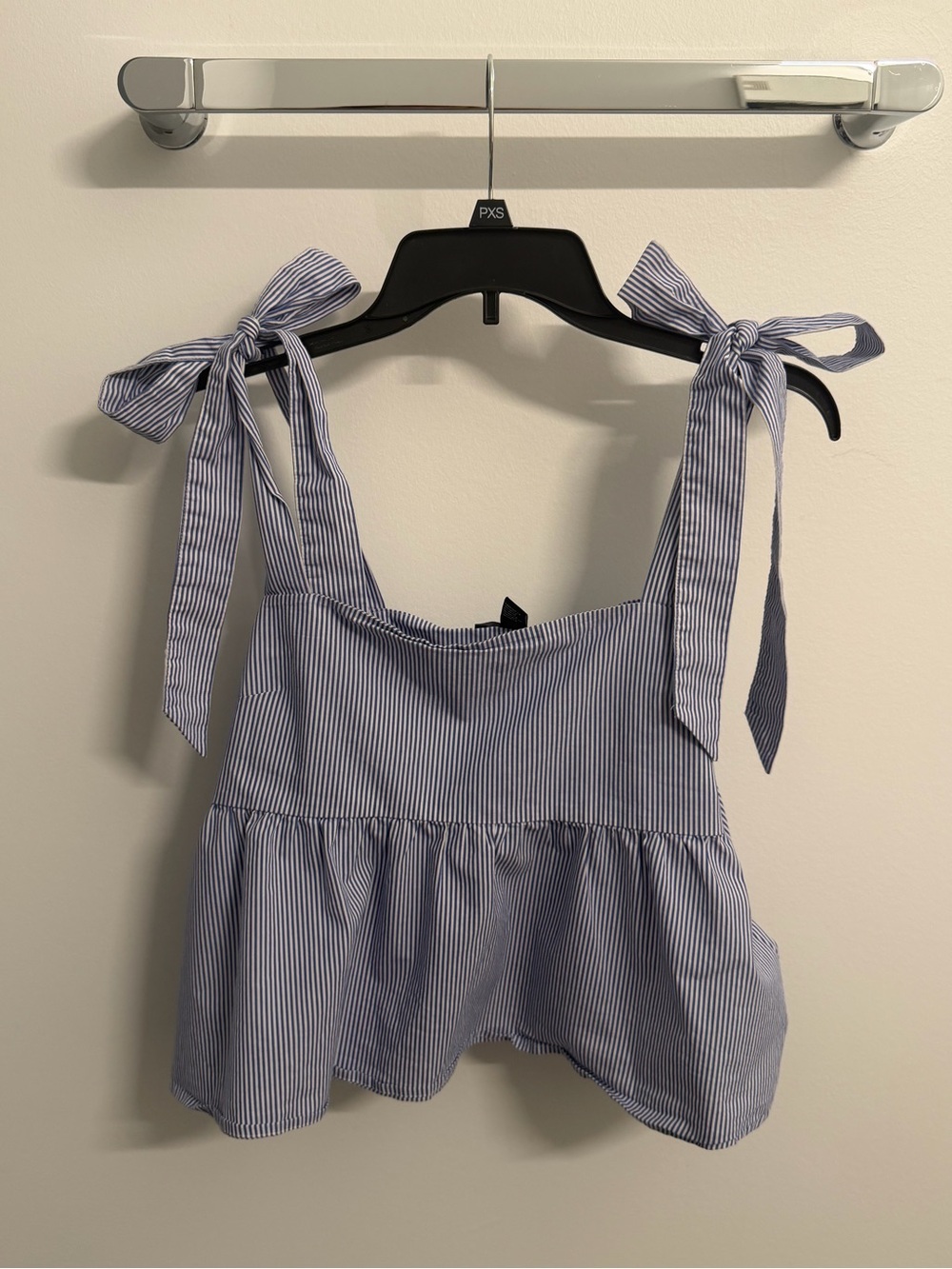 Forever 21 Blue and White Striped Tie-Shoulder Peplum Camisole